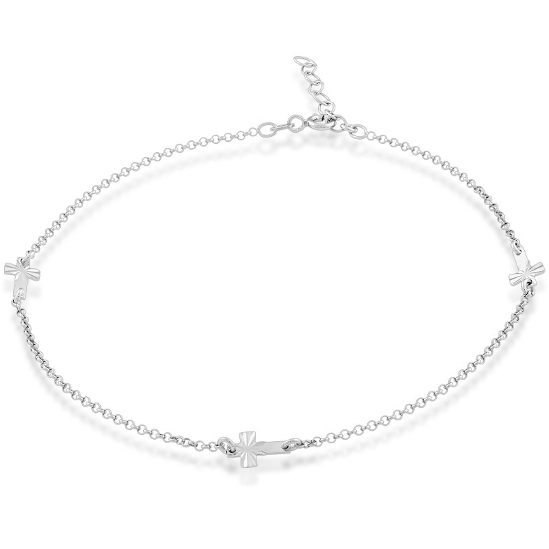 Sterling Silver Three Small Crosses Anklet