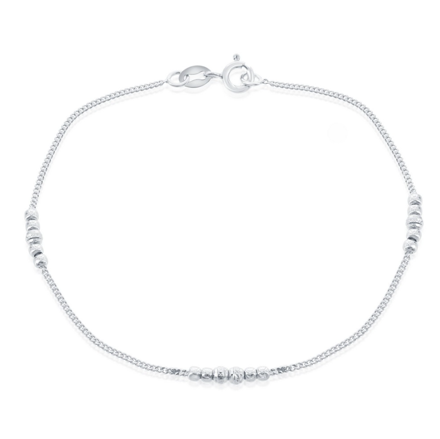 Sterling Silver Shiny and Diamond Cut Beads Bracelet-7.5"