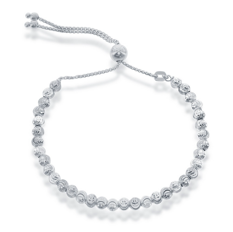 Round Diamond Cut Moon Adjustable Bolo Bracelet -9.25"