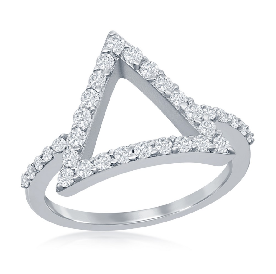 Sterling Silver Open Triangle CZ Ring