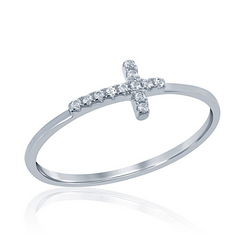 Sterling Silver Small CZ Cross Ring