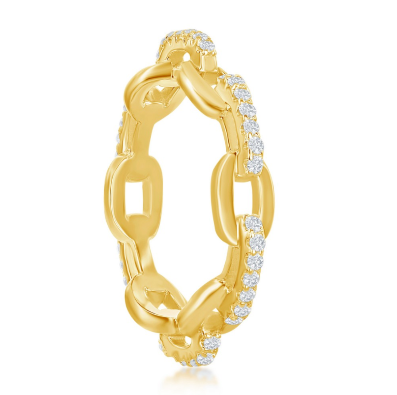 Sterling Silver CZ Paperclip Ring - Gold Plated