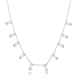 Sterling Silver Dangling Baguettes Necklace