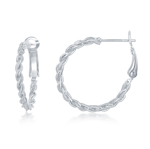 Sterling Silver Rope Design Hoop Earrings