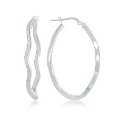 Sterling Silver Wavy Designed Oval Hoop Earrings