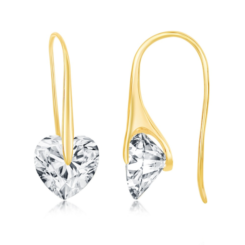 Sterling Silver Heart CZ Frenchwire Earrings - Gold Plated