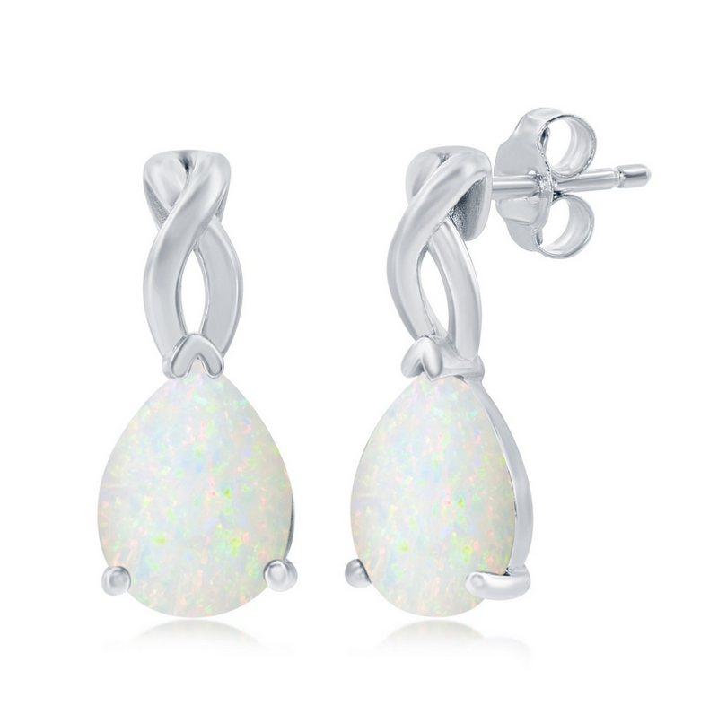 Sterling Silver Pear-Shaped White Opal Earrings