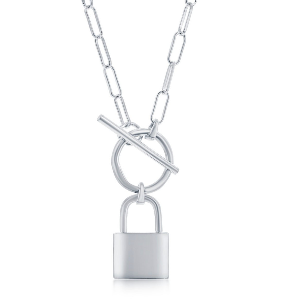 Sterling Silver Lock Charm Paperclip Necklace