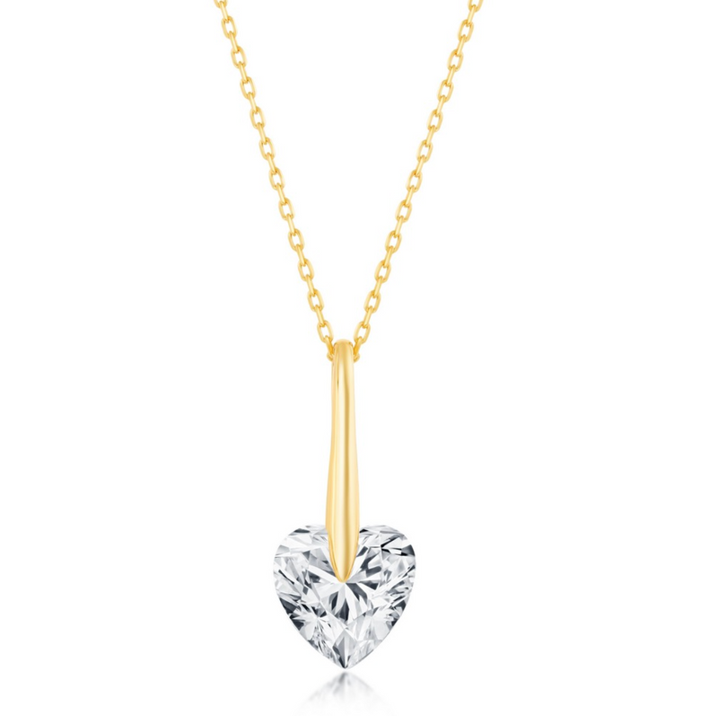 Sterling Silver 10mm Heart CZ Necklace - Gold Plated