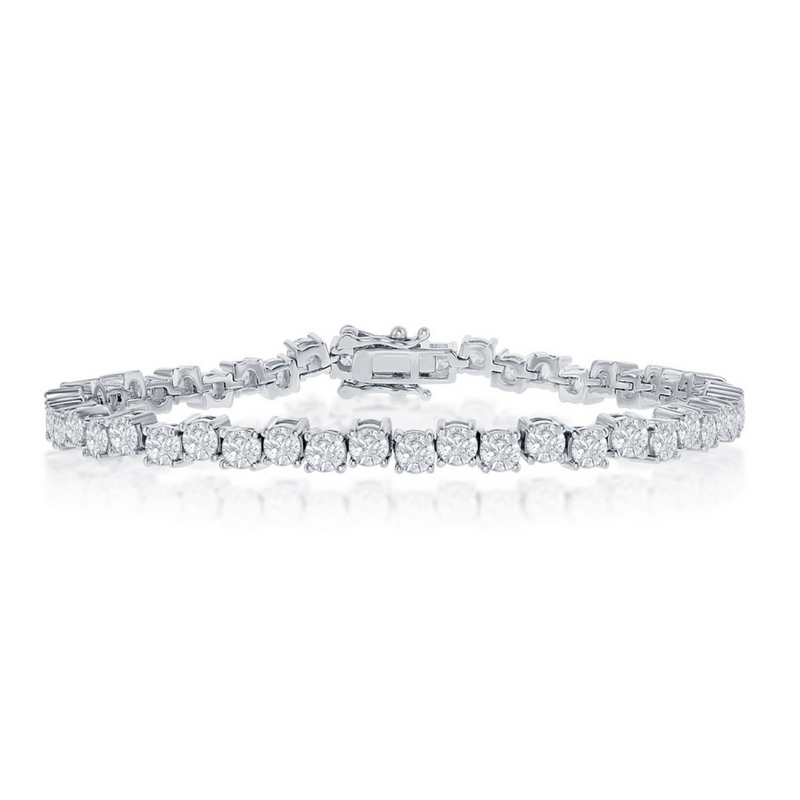 Sterling Silver Round Zig-Zag 4MM Cubic Zirconia Tennis Bracelet - 7.5"