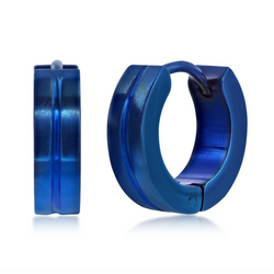 Stainless Steel 13mm Lined Huggie Hoop Earrings - Blue Plated