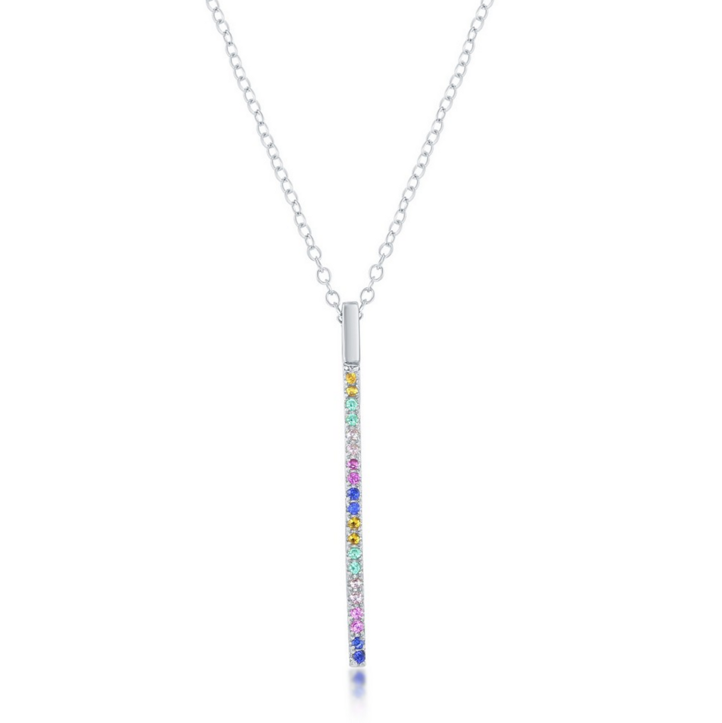 Sterling Silver Rainbow CZ Vertical Bar Necklace - Gold Plated