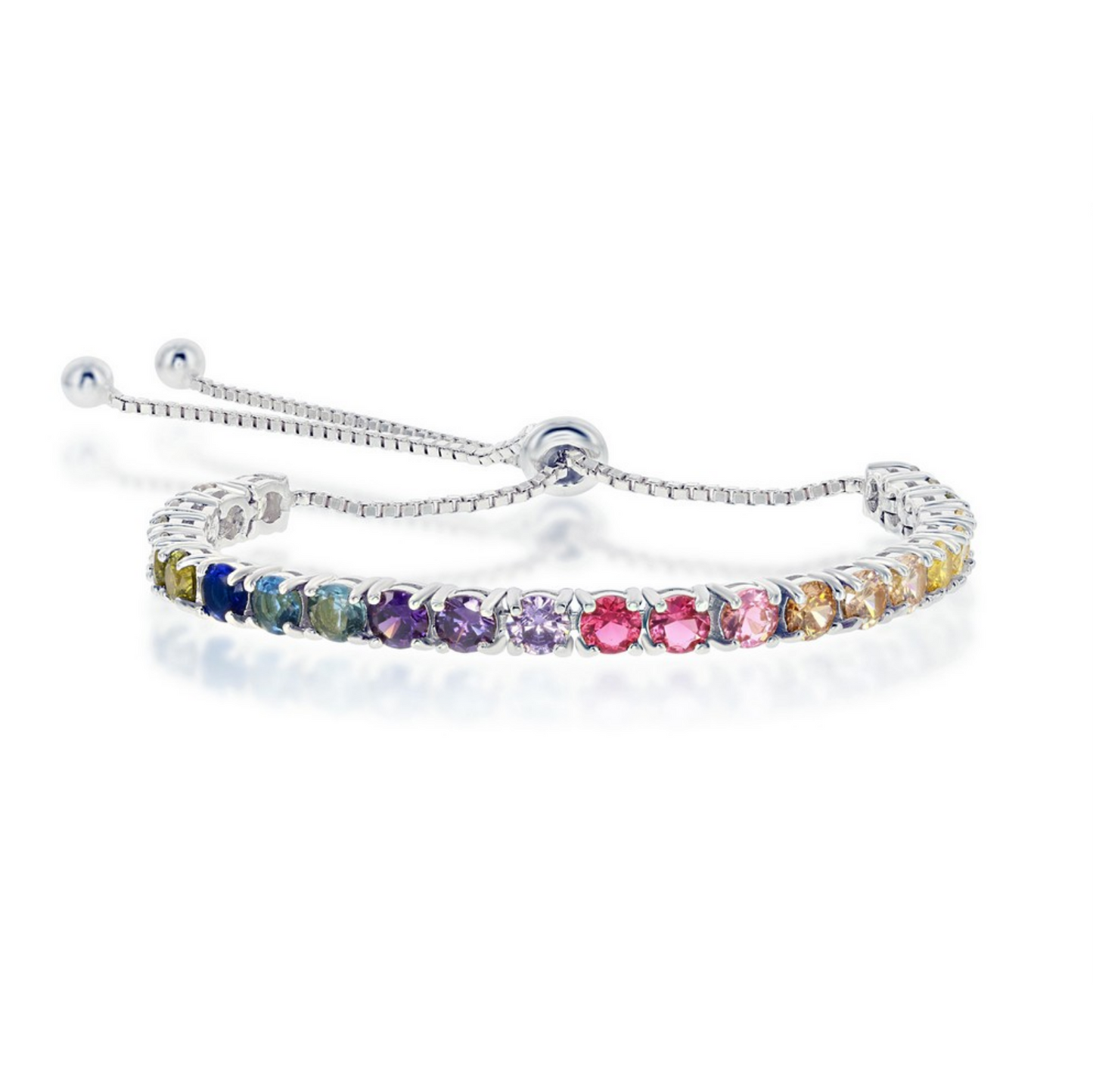 Sterling Silver Rainbow CZ 3mm Adjustable Bolo Bracelet - Gold Plated