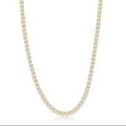 Sterling Silver 4mm Round Cubic Zirconia Tennis Necklace - Gold Plated