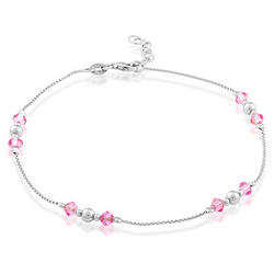 Sterling Silver Beads with Pink Crystals Anklet