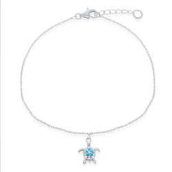 Sterling Silver Blue Inlay Opal Turtle Anklet
