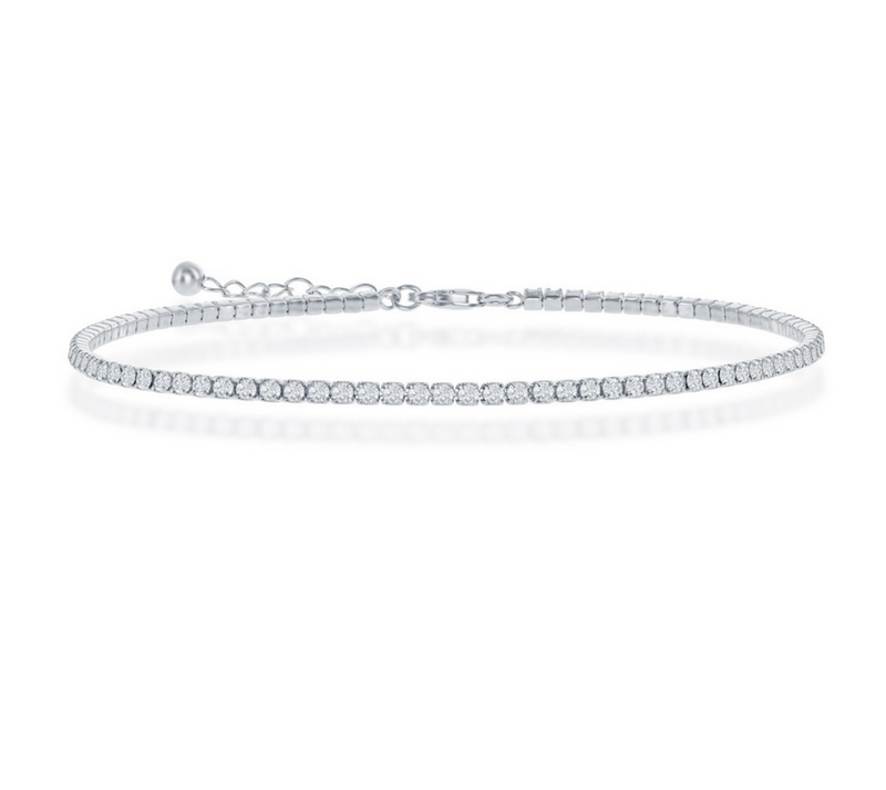 Sterling Silver 2mm CZ Tennis Anklet