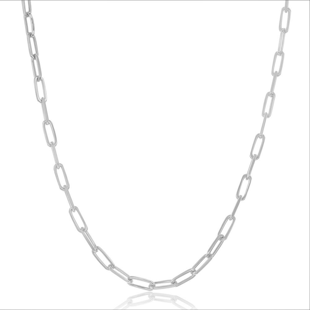 Sterling Silver 2.8mm Paper Clip Anklet - Rhodium Plated