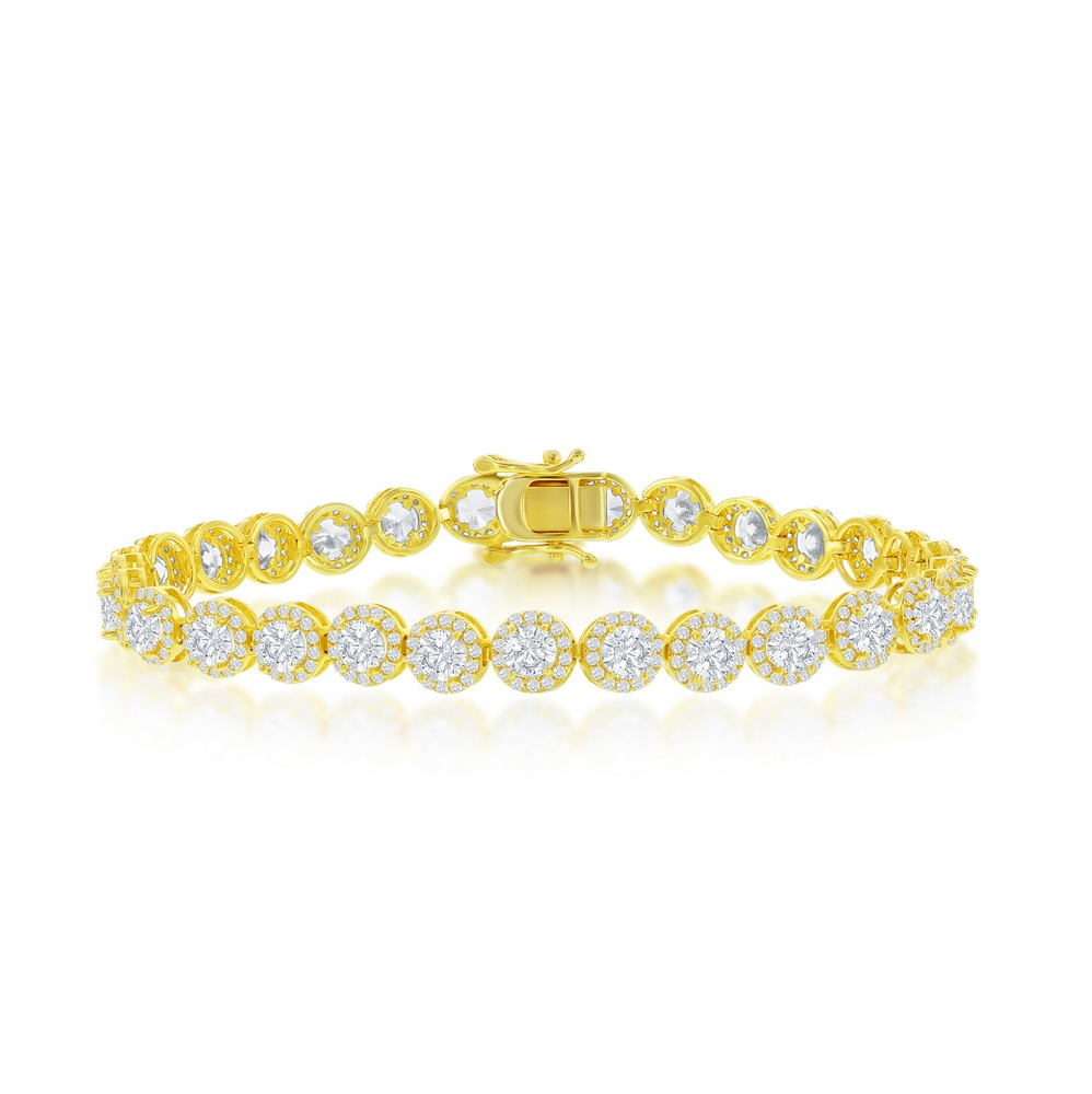 Sterling Silver 6MM Round Halo CZ Tennis Bracelet - Gold Plated