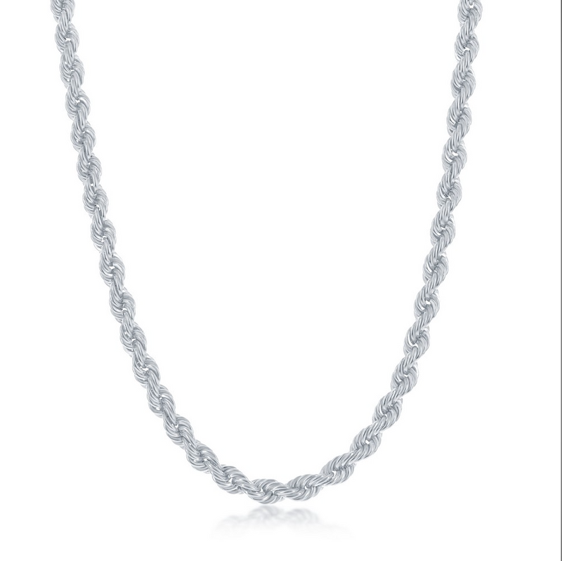 Sterling Silver 4.5mm Loose Rope Chain - Rhodium Plated