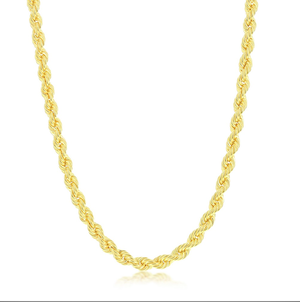 Sterling Silver 4.5mm Loose Rope Chain - Gold Plated
