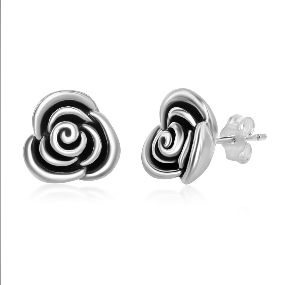 Sterling Silver Oxidized Small Rose Stud Earrings