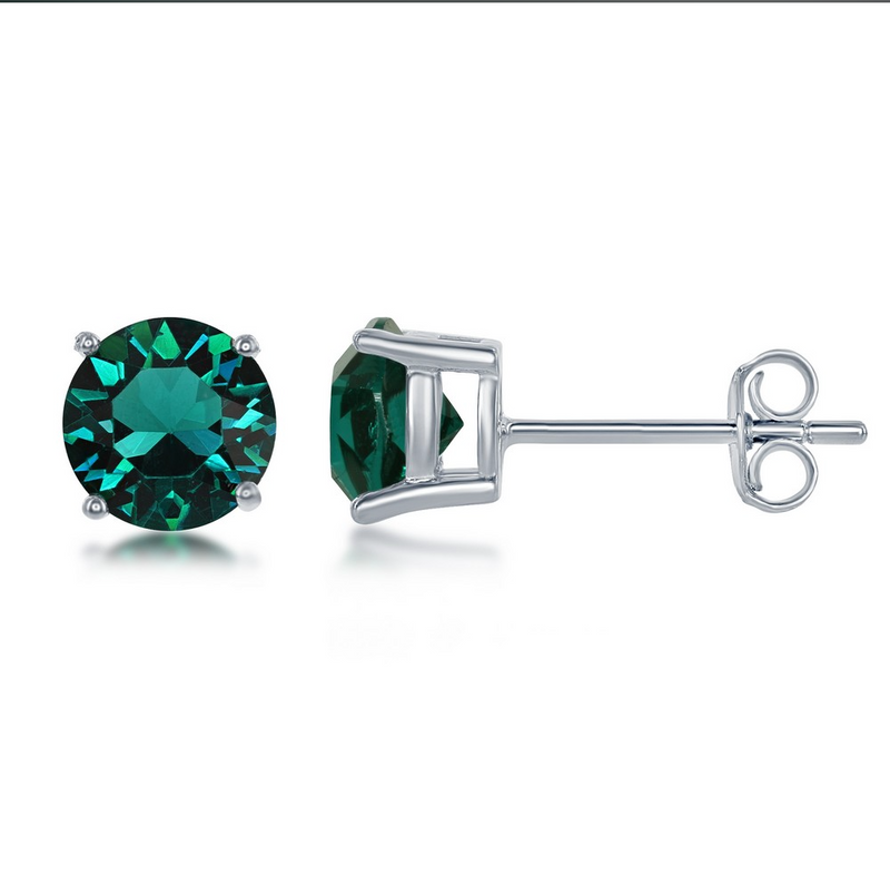 Sterling Silver 6MM Emerald "May" Swarovski Element Earrings