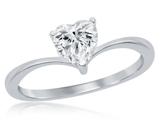 Sterling Silver 3-Prong Heart CZ Engagement Ring