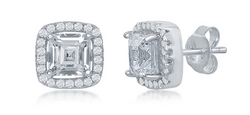 Sterling Silver Double Square CZ Stud Earrings