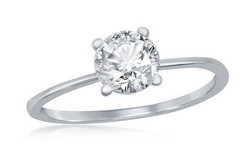 Sterling Silver, 6mm Round Solitaire CZ 4-prong Engagement Ring