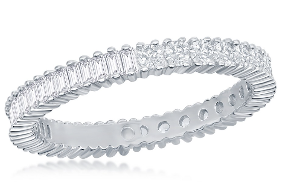 Sterling Silver Half Round and Half Baguette CZ Eternity Band Ring