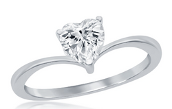 Sterling Silver 3-Prong Heart CZ Engagement Ring