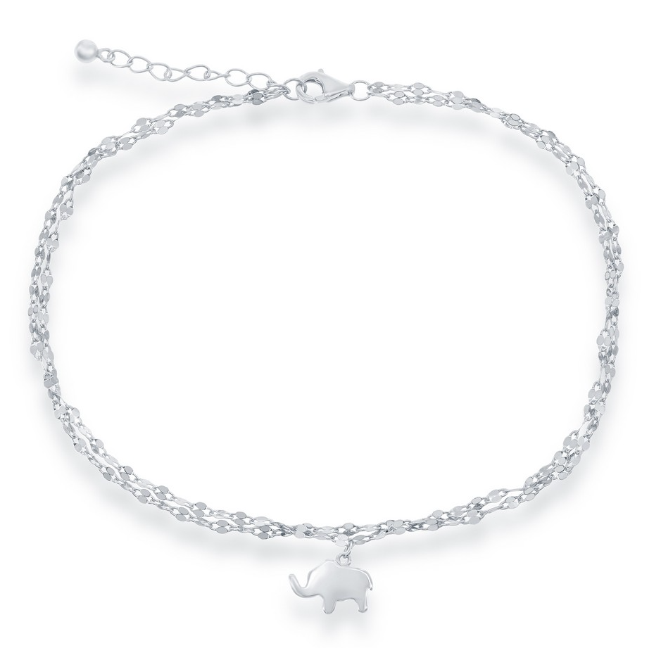 Double Strand Mirror Chain w/ Elephant Charm Anklet