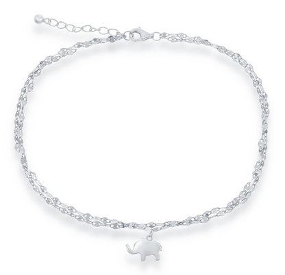 Double Strand Mirror Chain w/ Elephant Charm Anklet