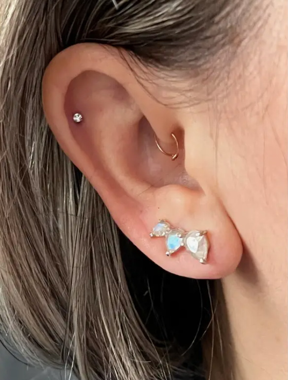 Stacked Tear Drop Ear Climber with Faceted Moonstone - EC015