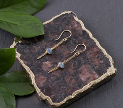 Brass Hammered Bar with Stone Earring - BE128