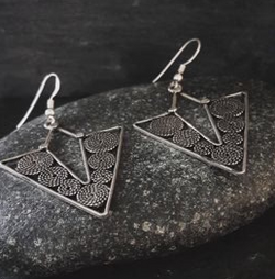 Silver Decorated V Earrings