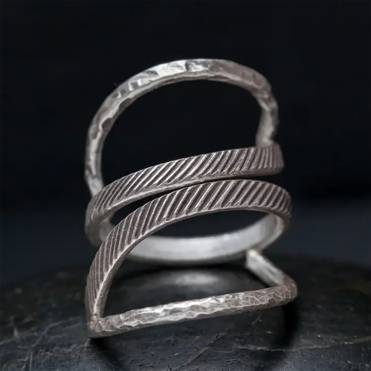 Silver Etched Triple Open Band Ring | HTSR010