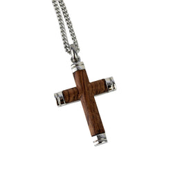 Stainless Steel inlay Bubinga Wood Cross Pendant w/ Chain