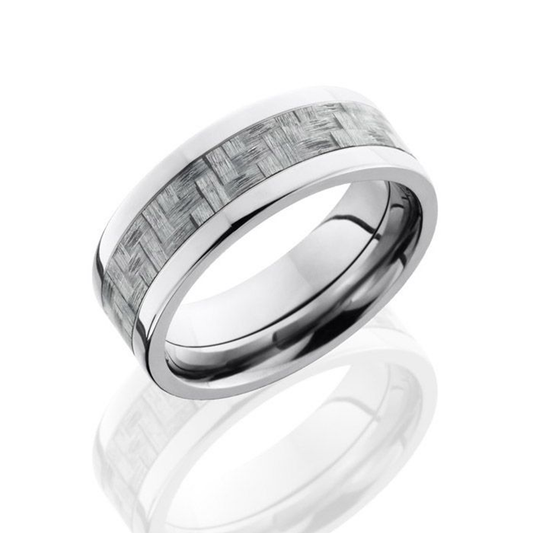 Titanium 8mm Beveled Band with Silver Carbon Inlay