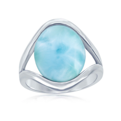 Sterling Silver Oval Larimar Ring
