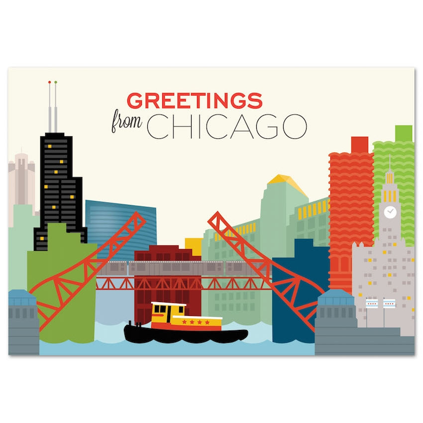 Greetings from Chicago Skyline Postcard