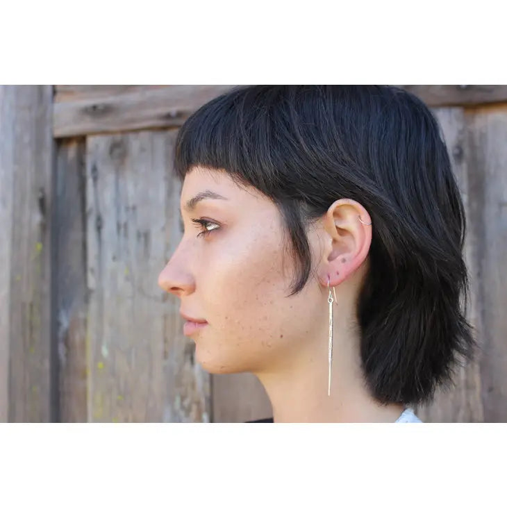 Hill Tribe Silver Etched Needle Earrings  | HTSE009