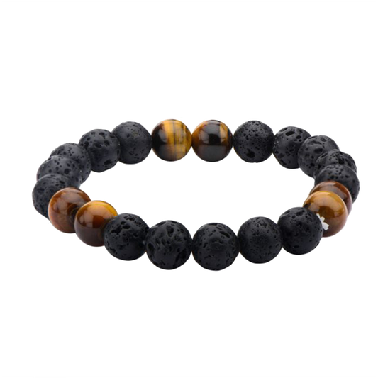 Black Lava & Brown Tiger Eye Beads Bracelet | BR137