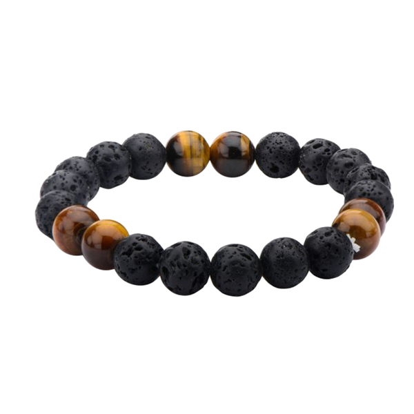 INOX | Black Lava & Brown Tiger Eye Beads Bracelet