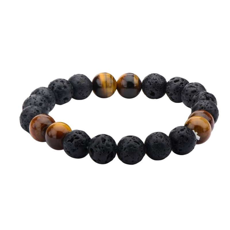 INOX | Black Lava & Brown Tiger Eye Beads Bracelet