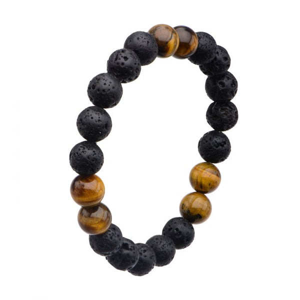 INOX | Black Lava & Brown Tiger Eye Beads Bracelet