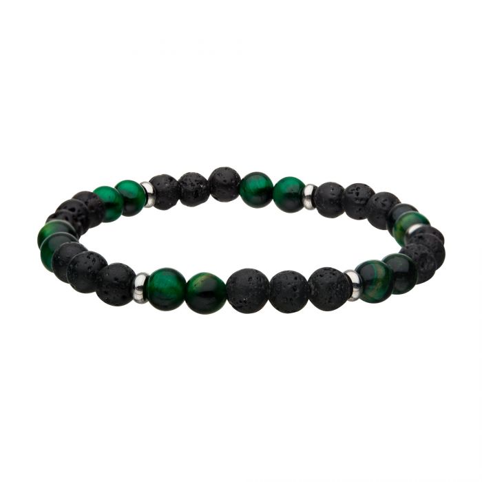 Lava & Tiger Eye Green Beads Bracelet | BR146