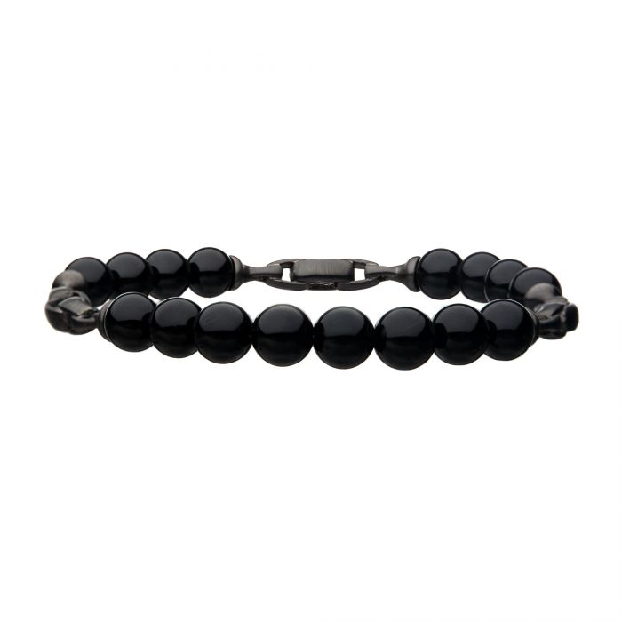 Stainless Steel w/ Black Agate Bracelet 7.75"