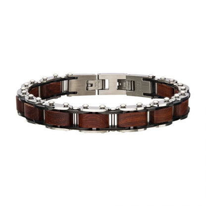 Stainless Steel with Red Sandalwood Link Bracelet